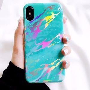 iPhone X Holographic Mint Marble Case
